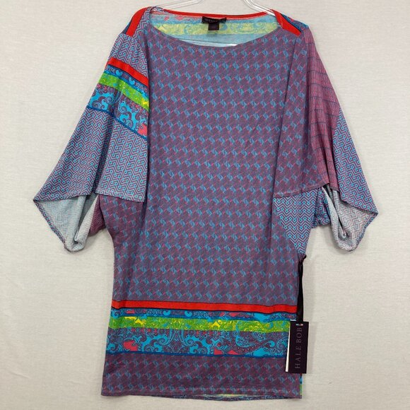 New Hale Bob Large Purple Blue Boho Envelope Batwing Stretch Knit Tunic/ Dress - Picture 1 of 9